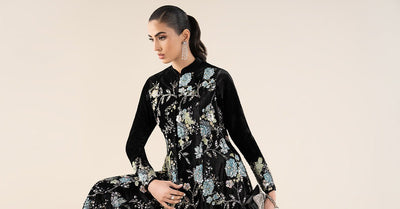 Maria B | RTW | 3 Piece Embroidered Velvet Suit-Brand:Maria B-Type:Luxury Formals-Black - House of Maryam- Buy in UK, USA