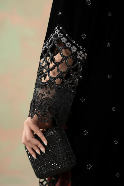 Maria B | RTW | 3 Piece Embroidered Velvet Suit-Brand:Maria B-Type:Luxury Formals-Black - House of Maryam- Buy in UK, USA