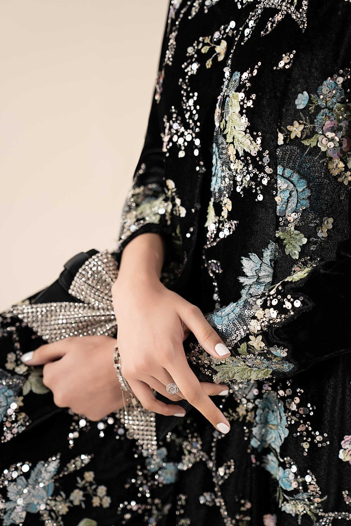 Maria B | RTW | 3 Piece Embroidered Velvet Suit-Brand:Maria B-Type:Luxury Formals-Black - House of Maryam- Buy in UK, USA