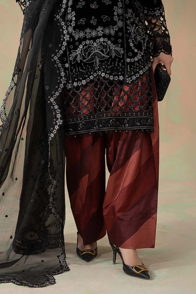 Maria B | RTW | 3 Piece Embroidered Velvet Suit-Brand:Maria B-Type:Luxury Formals-Black - House of Maryam- Buy in UK, USA