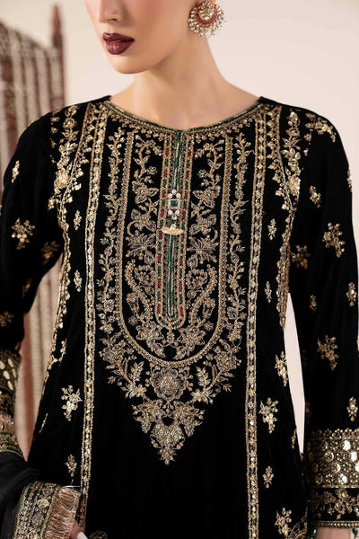 Maria B | RTW | 3 Piece Embroidered Velvet Suit-Brand:Maria B-Type:Luxury Formals-Black - House of Maryam- Buy in UK, USA