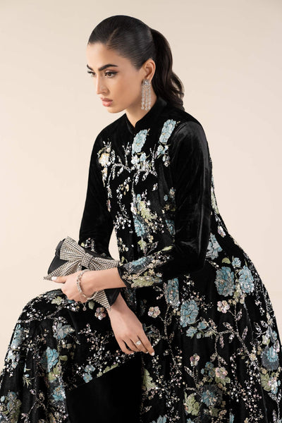 Maria B | RTW | 3 Piece Embroidered Velvet Suit-Brand:Maria B-Type:Luxury Formals-Black - House of Maryam- Buy in UK, USA
