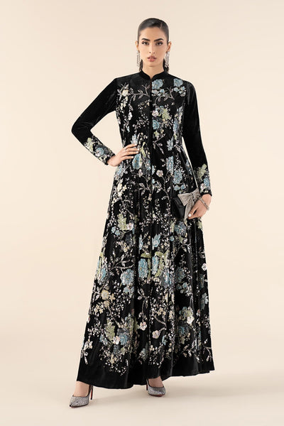 Maria B | RTW | 3 Piece Embroidered Velvet Suit-Brand:Maria B-Type:Luxury Formals-Black - House of Maryam- Buy in UK, USA