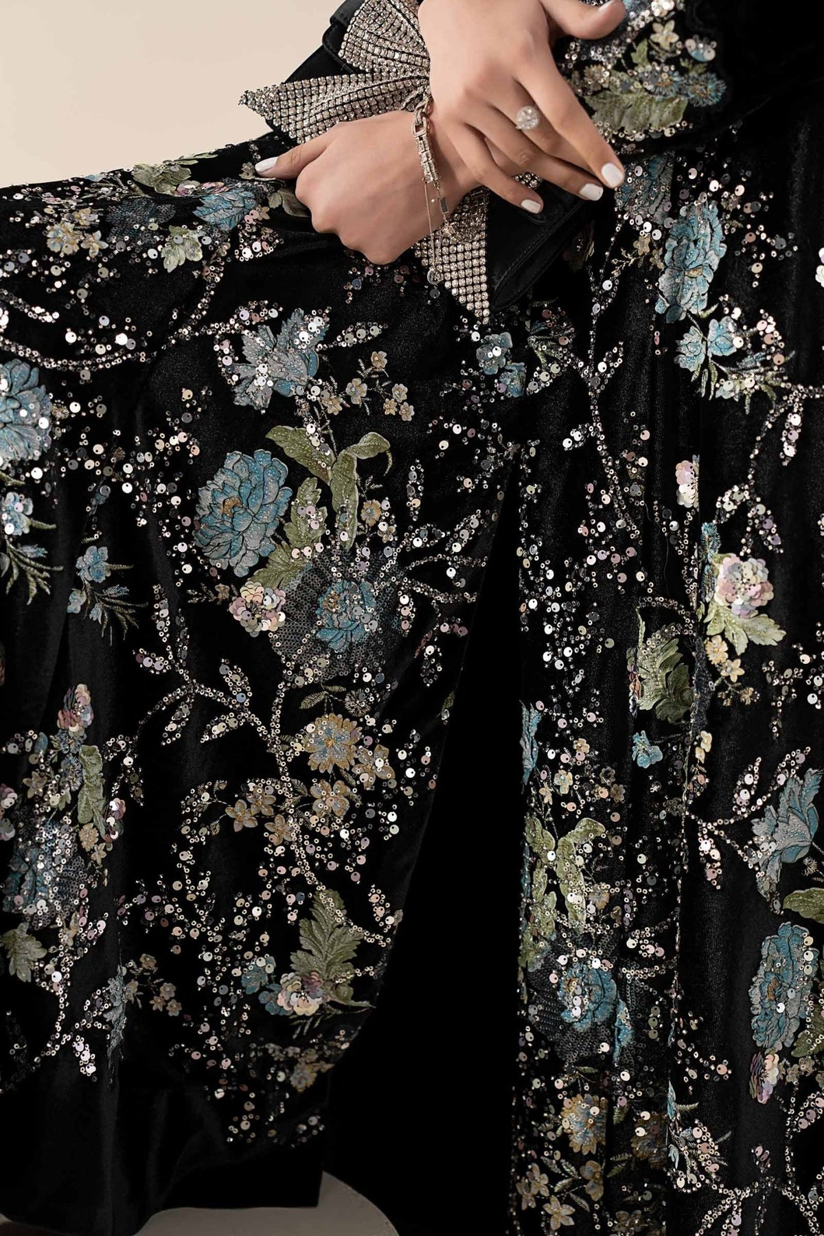 Maria B | RTW | 3 Piece Embroidered Velvet Suit-Brand:Maria B-Type:Luxury Formals-Black - House of Maryam- Buy in UK, USA