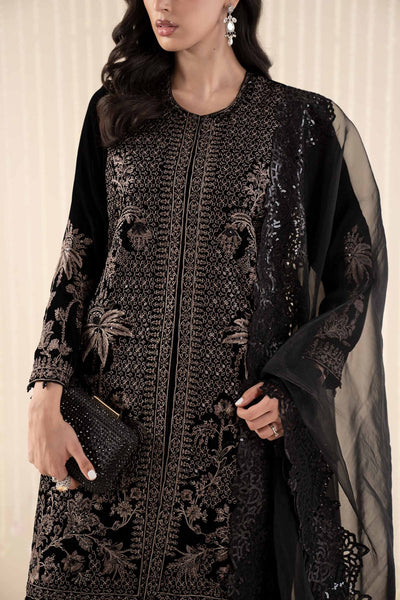 Maria B | RTW | 3 Piece Embroidered Velvet Suit-Brand:Maria B-Type:Luxury Formals-Black - House of Maryam- Buy in UK, USA