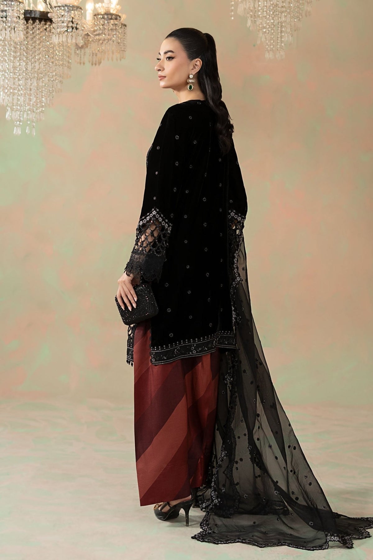 Maria B | RTW | 3 Piece Embroidered Velvet Suit-Brand:Maria B-Type:Luxury Formals-Black - House of Maryam- Buy in UK, USA