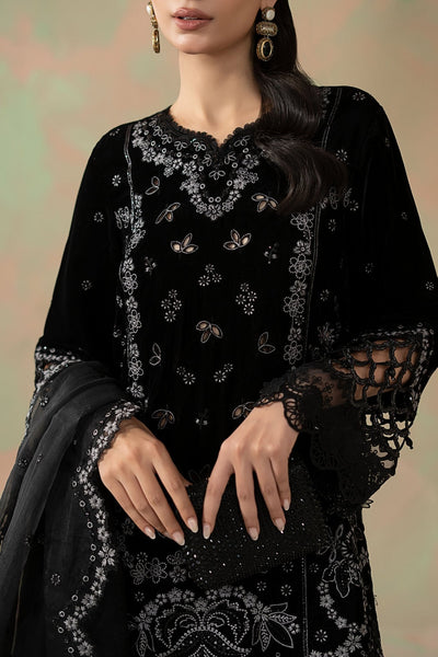 Maria B | RTW | 3 Piece Embroidered Velvet Suit-Brand:Maria B-Type:Luxury Formals-Black - House of Maryam- Buy in UK, USA