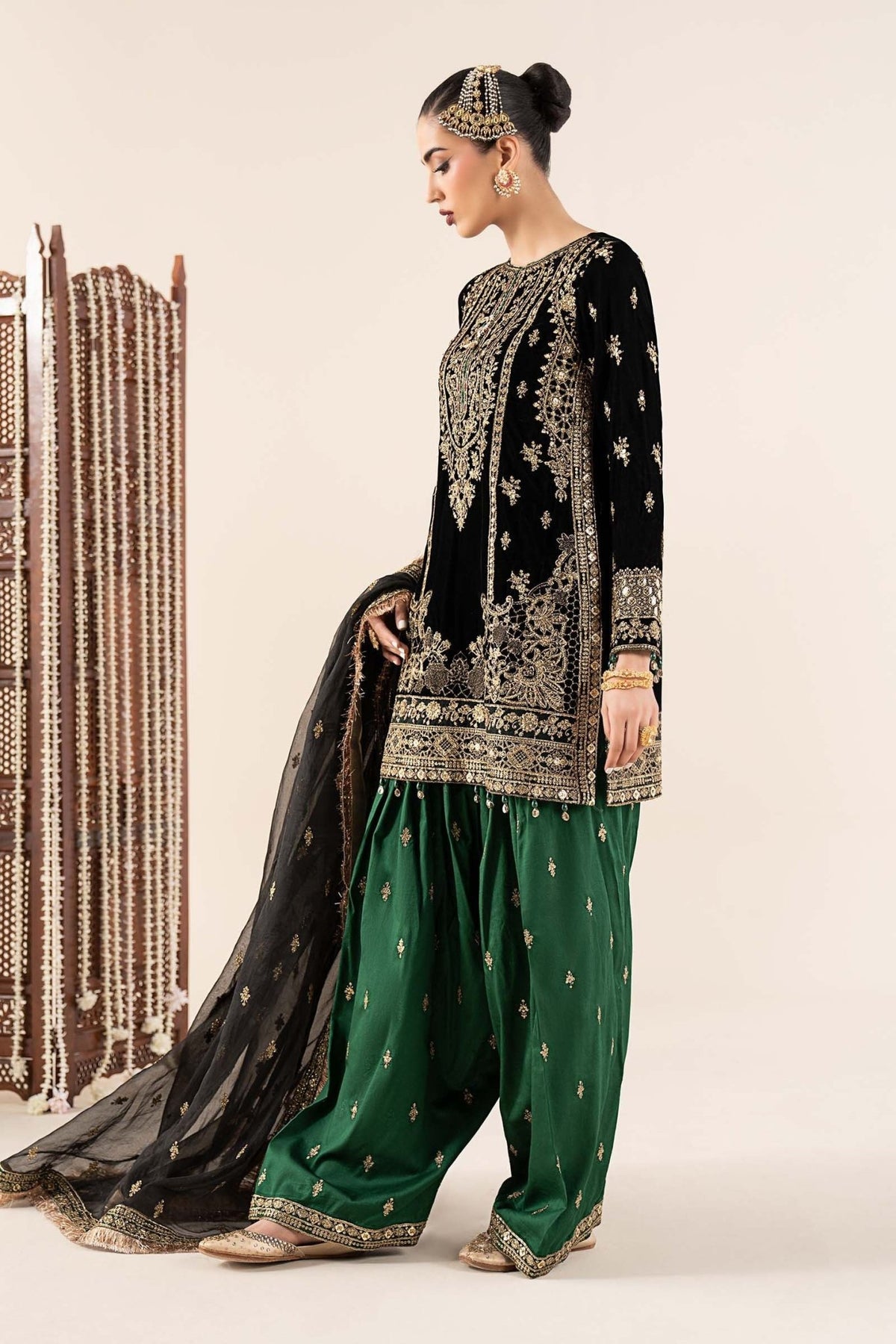 Maria B | RTW | 3 Piece Embroidered Velvet Suit-Brand:Maria B-Type:Luxury Formals-Black - House of Maryam- Buy in UK, USA