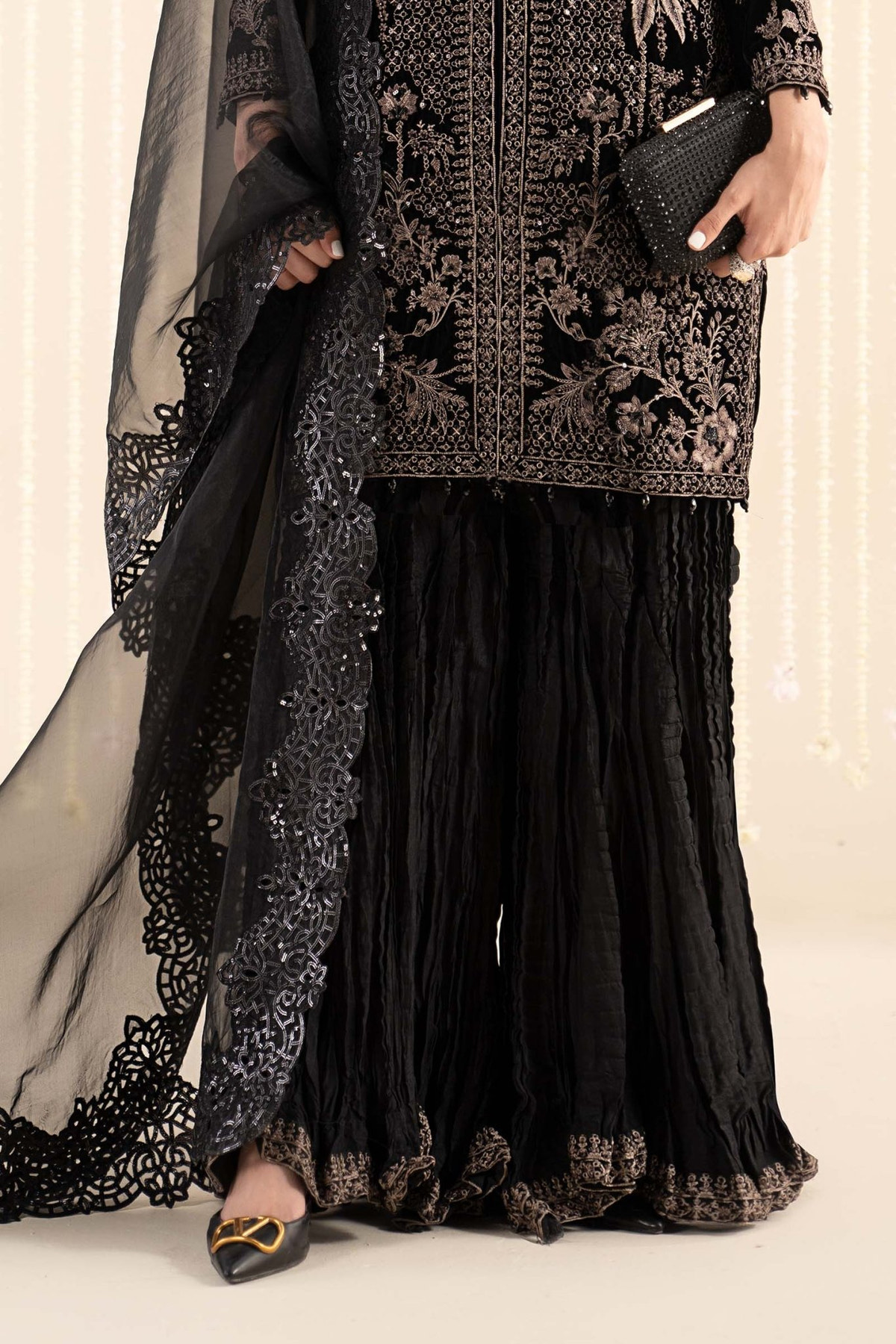 Maria B | RTW | 3 Piece Embroidered Velvet Suit-Brand:Maria B-Type:Luxury Formals-Black - House of Maryam- Buy in UK, USA