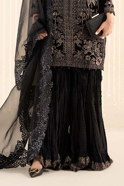 Maria B | RTW | 3 Piece Embroidered Velvet Suit-Brand:Maria B-Type:Luxury Formals-Black - House of Maryam- Buy in UK, USA