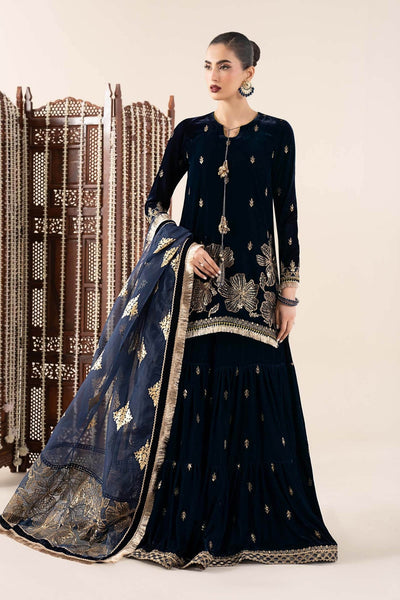 Maria B | RTW | 3 Piece Embroidered Velvet Suit-Brand:Maria B-Type:Luxury Formals-Blue - House of Maryam- Buy in UK, USA