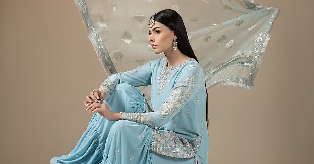 Maria B | RTW | 3 Piece Embroidered Velvet Suit-Brand:Maria B-Type:Luxury Formals-Blue - House of Maryam- Buy in UK, USA