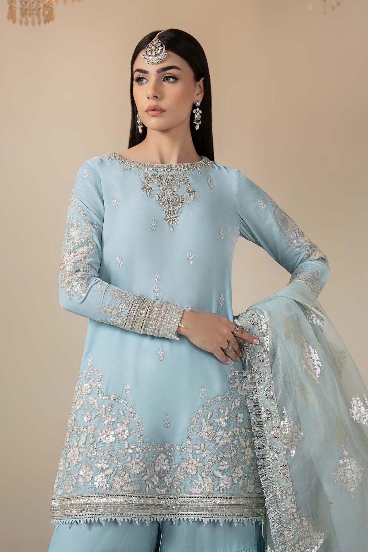 Maria B | RTW | 3 Piece Embroidered Velvet Suit-Brand:Maria B-Type:Luxury Formals-Blue - House of Maryam- Buy in UK, USA