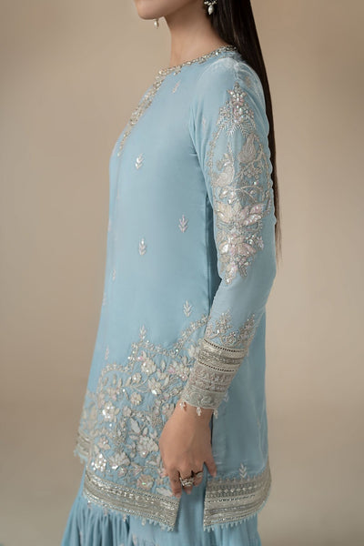 Maria B | RTW | 3 Piece Embroidered Velvet Suit-Brand:Maria B-Type:Luxury Formals-Blue - House of Maryam- Buy in UK, USA