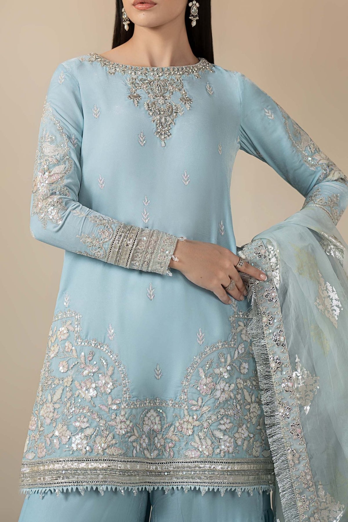 Maria B | RTW | 3 Piece Embroidered Velvet Suit-Brand:Maria B-Type:Luxury Formals-Blue - House of Maryam- Buy in UK, USA
