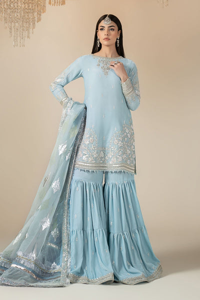 Maria B | RTW | 3 Piece Embroidered Velvet Suit-Brand:Maria B-Type:Luxury Formals-Blue - House of Maryam- Buy in UK, USA