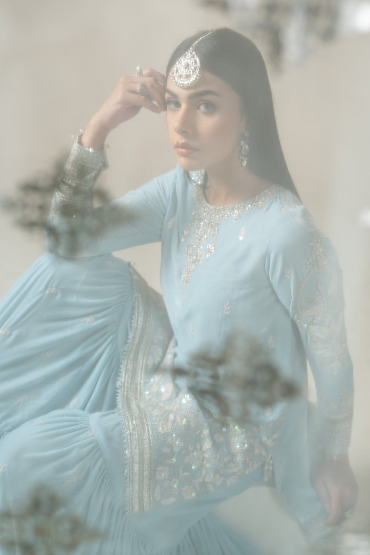 Maria B | RTW | 3 Piece Embroidered Velvet Suit-Brand:Maria B-Type:Luxury Formals-Blue - House of Maryam- Buy in UK, USA