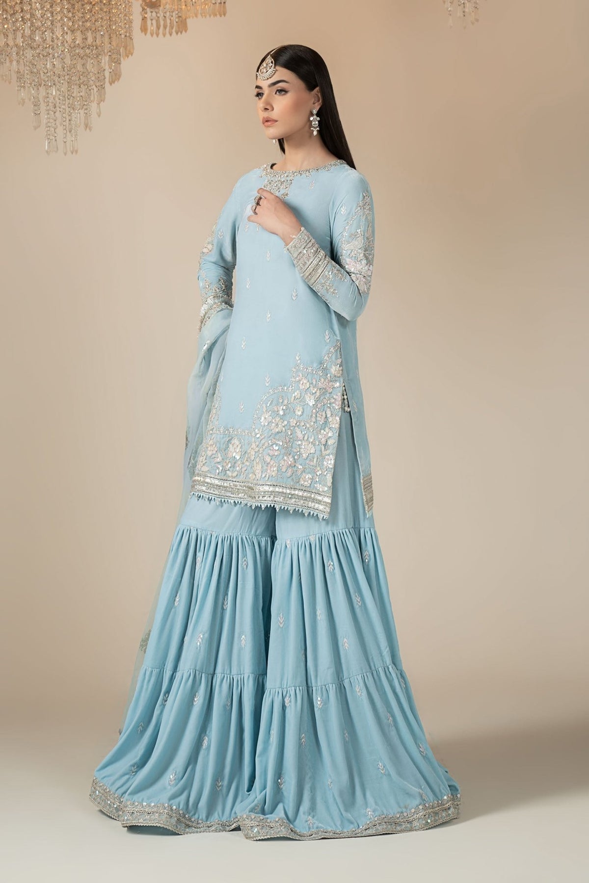 Maria B | RTW | 3 Piece Embroidered Velvet Suit-Brand:Maria B-Type:Luxury Formals-Blue - House of Maryam- Buy in UK, USA