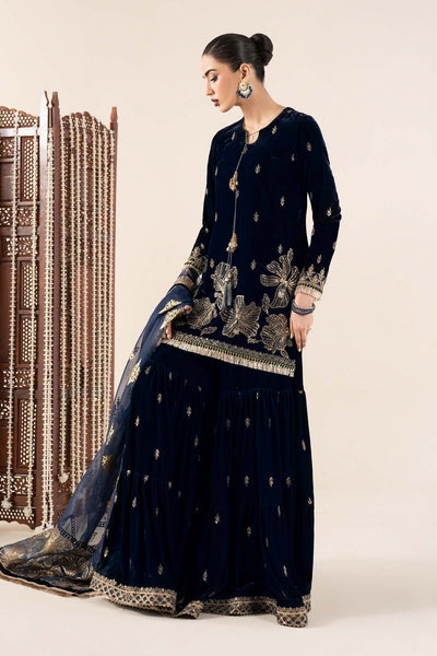 Maria B | RTW | 3 Piece Embroidered Velvet Suit-Brand:Maria B-Type:Luxury Formals-Blue - House of Maryam- Buy in UK, USA