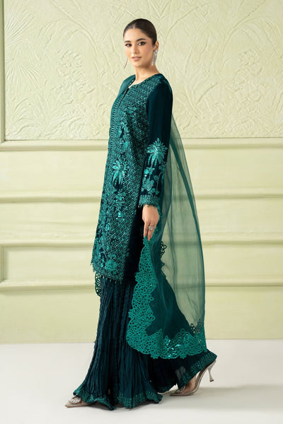 Maria B | RTW | 3 Piece Embroidered Velvet Suit-Brand:Maria B-Type:Luxury Formals-Green - House of Maryam- Buy in UK, USA