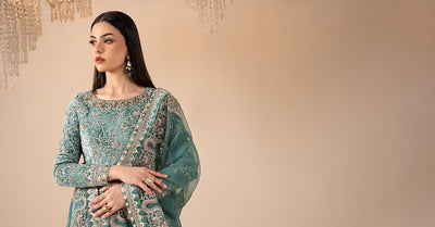 Maria B | RTW | 3 Piece Embroidered Velvet Suit-Brand:Maria B-Type:Luxury Formals-Green - House of Maryam- Buy in UK, USA