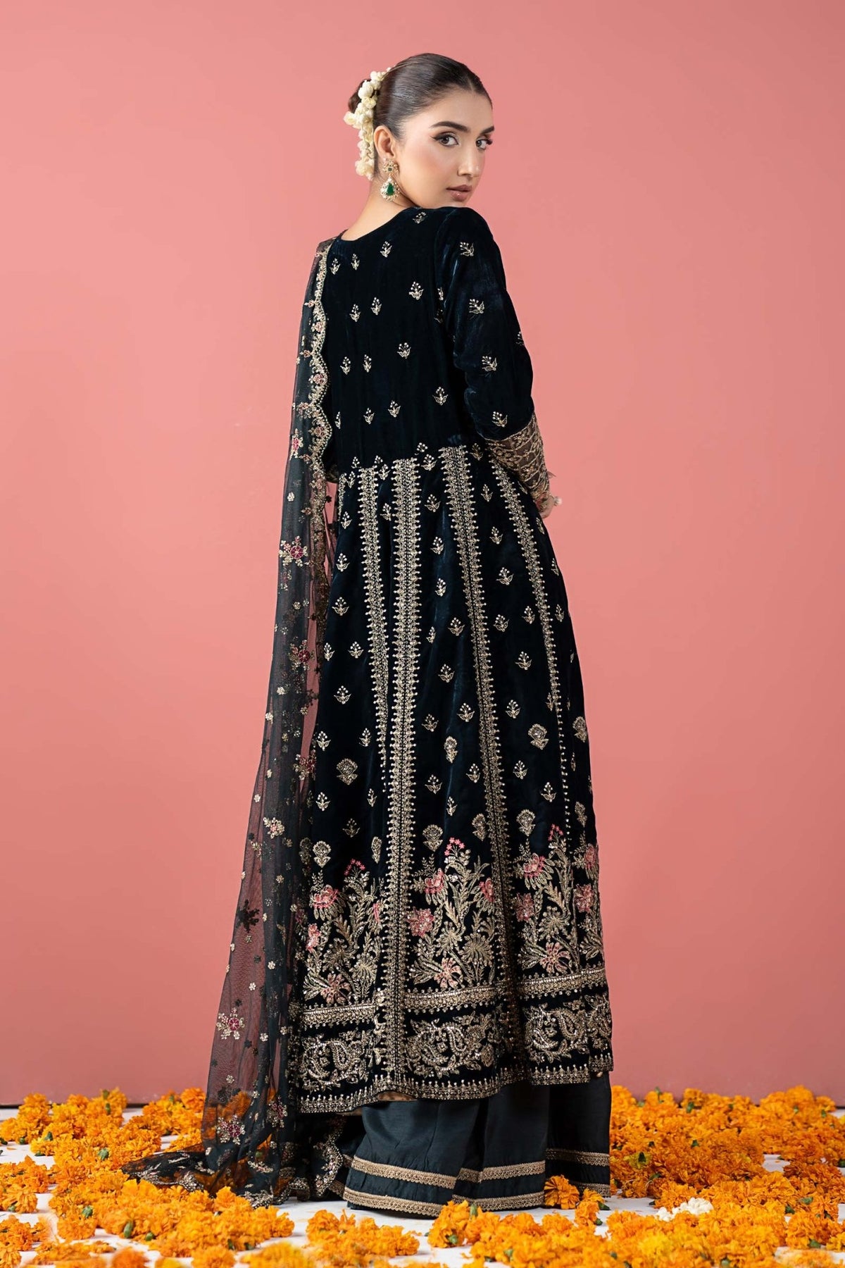 Maria B | RTW | 3 Piece Embroidered Velvet Suit-Brand:Maria B-Type:Luxury Formals-Green - House of Maryam- Buy in UK, USA