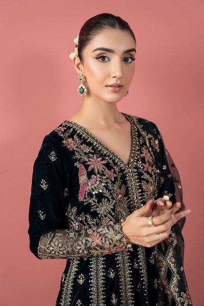Maria B | RTW | 3 Piece Embroidered Velvet Suit-Brand:Maria B-Type:Luxury Formals-Green - House of Maryam- Buy in UK, USA