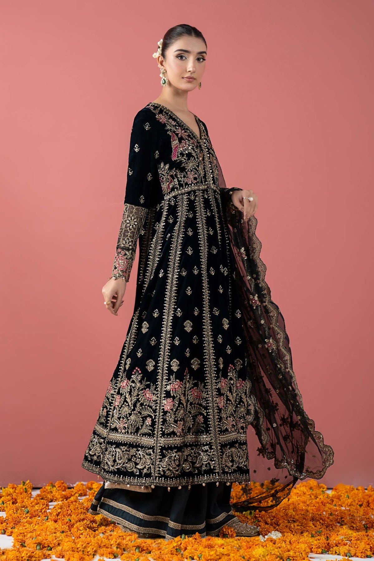 Maria B | RTW | 3 Piece Embroidered Velvet Suit-Brand:Maria B-Type:Luxury Formals-Green - House of Maryam- Buy in UK, USA