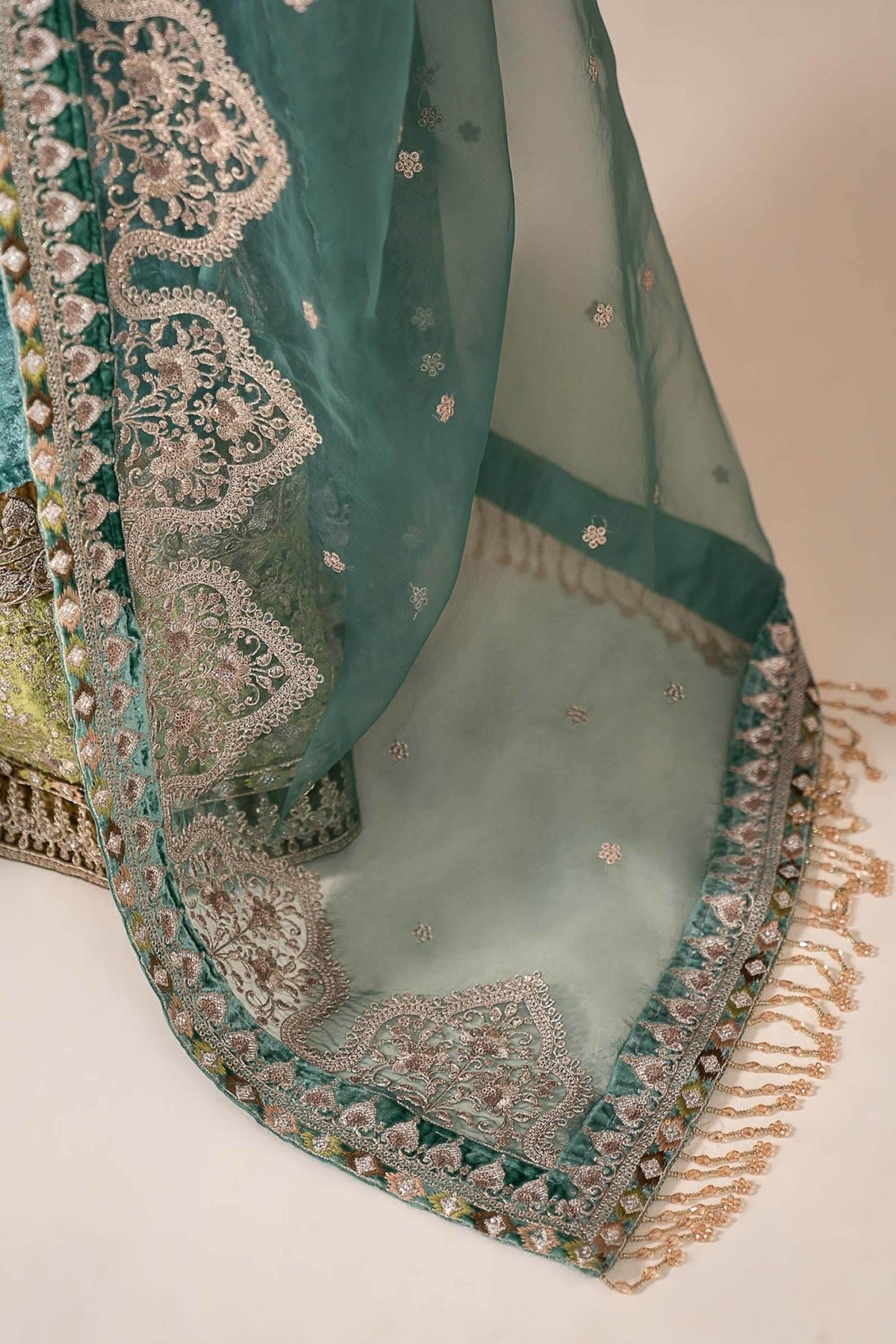 Maria B | RTW | 3 Piece Embroidered Velvet Suit-Brand:Maria B-Type:Luxury Formals-Green - House of Maryam- Buy in UK, USA