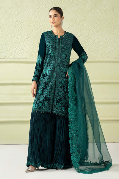 Maria B | RTW | 3 Piece Embroidered Velvet Suit-Brand:Maria B-Type:Luxury Formals-Green - House of Maryam- Buy in UK, USA