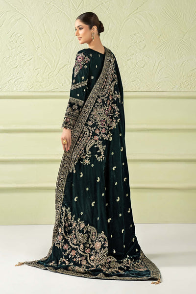 Maria B | RTW | 3 Piece Embroidered Velvet Suit-Brand:Maria B-Type:Luxury Formals-Green - House of Maryam- Buy in UK, USA