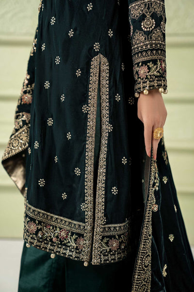 Maria B | RTW | 3 Piece Embroidered Velvet Suit-Brand:Maria B-Type:Luxury Formals-Green - House of Maryam- Buy in UK, USA