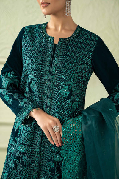 Maria B | RTW | 3 Piece Embroidered Velvet Suit-Brand:Maria B-Type:Luxury Formals-Green - House of Maryam- Buy in UK, USA