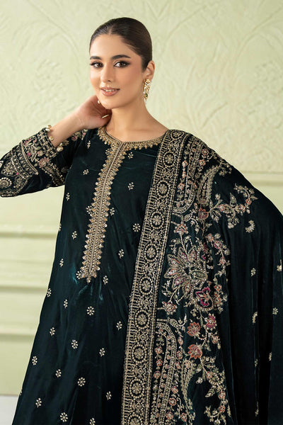 Maria B | RTW | 3 Piece Embroidered Velvet Suit-Brand:Maria B-Type:Luxury Formals-Green - House of Maryam- Buy in UK, USA