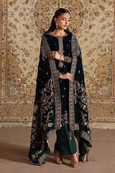 Maria B | RTW | 3 Piece Embroidered Velvet Suit-Brand:Maria B-Type:Luxury Formals-Green - House of Maryam- Buy in UK, USA