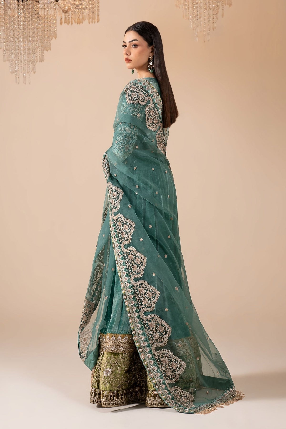 Maria B | RTW | 3 Piece Embroidered Velvet Suit-Brand:Maria B-Type:Luxury Formals-Green - House of Maryam- Buy in UK, USA