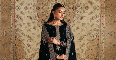 Maria B | RTW | 3 Piece Embroidered Velvet Suit-Brand:Maria B-Type:Luxury Formals-Green - House of Maryam- Buy in UK, USA