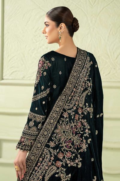 Maria B | RTW | 3 Piece Embroidered Velvet Suit-Brand:Maria B-Type:Luxury Formals-Green - House of Maryam- Buy in UK, USA