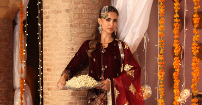 Maria B | RTW | 3 Piece Embroidered Velvet Suit-Brand:Maria B-Type:Luxury Formals-Maroon - House of Maryam- Buy in UK, USA