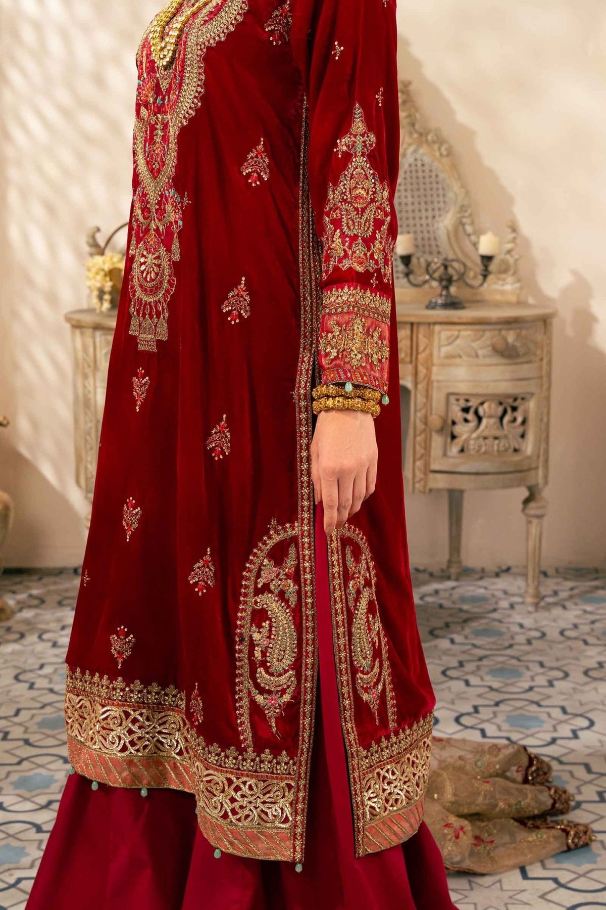 Maria B | RTW | 3 Piece Embroidered Velvet Suit-Brand:Maria B-Type:Luxury Formals-Pink - House of Maryam- Buy in UK, USA