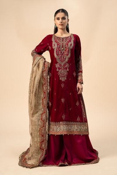 Maria B | RTW | 3 Piece Embroidered Velvet Suit-Brand:Maria B-Type:Luxury Formals-Pink - House of Maryam- Buy in UK, USA