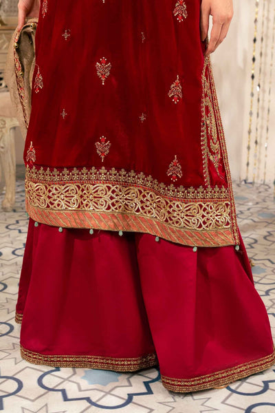 Maria B | RTW | 3 Piece Embroidered Velvet Suit-Brand:Maria B-Type:Luxury Formals-Pink - House of Maryam- Buy in UK, USA