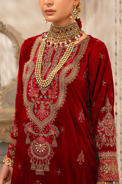 Maria B | RTW | 3 Piece Embroidered Velvet Suit-Brand:Maria B-Type:Luxury Formals-Pink - House of Maryam- Buy in UK, USA