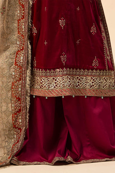 Maria B | RTW | 3 Piece Embroidered Velvet Suit-Brand:Maria B-Type:Luxury Formals-Pink - House of Maryam- Buy in UK, USA