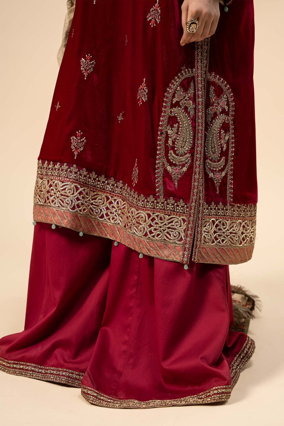 Maria B | RTW | 3 Piece Embroidered Velvet Suit-Brand:Maria B-Type:Luxury Formals-Pink - House of Maryam- Buy in UK, USA