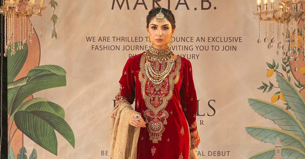 Maria B | RTW | 3 Piece Embroidered Velvet Suit-Brand:Maria B-Type:Luxury Formals-Pink - House of Maryam- Buy in UK, USA