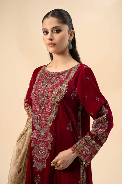 Maria B | RTW | 3 Piece Embroidered Velvet Suit-Brand:Maria B-Type:Luxury Formals-Pink - House of Maryam- Buy in UK, USA