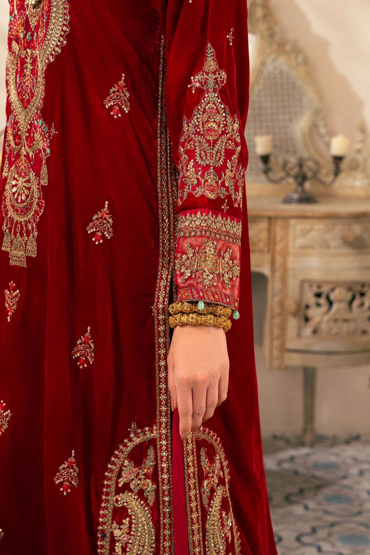Maria B | RTW | 3 Piece Embroidered Velvet Suit-Brand:Maria B-Type:Luxury Formals-Pink - House of Maryam- Buy in UK, USA