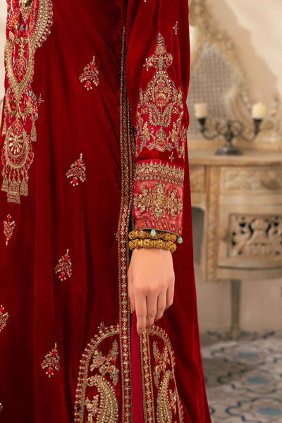 Maria B | RTW | 3 Piece Embroidered Velvet Suit-Brand:Maria B-Type:Luxury Formals-Pink - House of Maryam- Buy in UK, USA