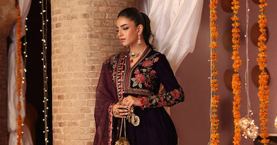 Maria B | RTW | 3 Piece Embroidered Velvet Suit-Brand:Maria B-Type:Luxury Formals-Purple - House of Maryam- Buy in UK, USA